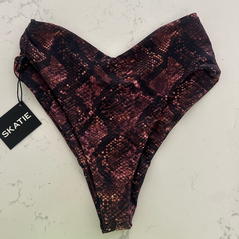 Skatie Red and Black Snakeskin Bikini Bottom